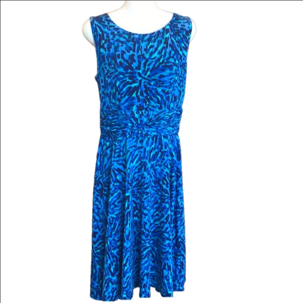 Blue Printed Sleeveless Women’s Dress